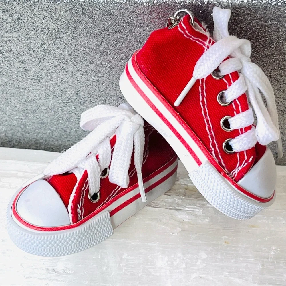 MINI SNEAKER KEYRINGS set of 2 RED running shoes Athlete Trainers his & hers set